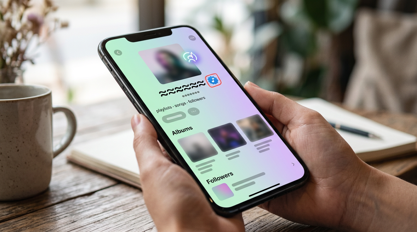 Streaming app artist profile with an AI label badge