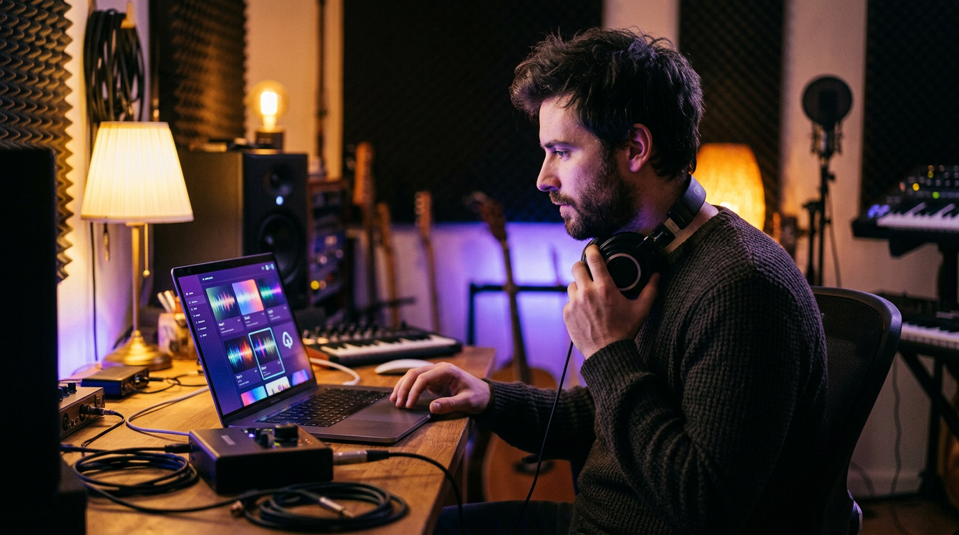 Songwriter reviewing AI-generated songs before release